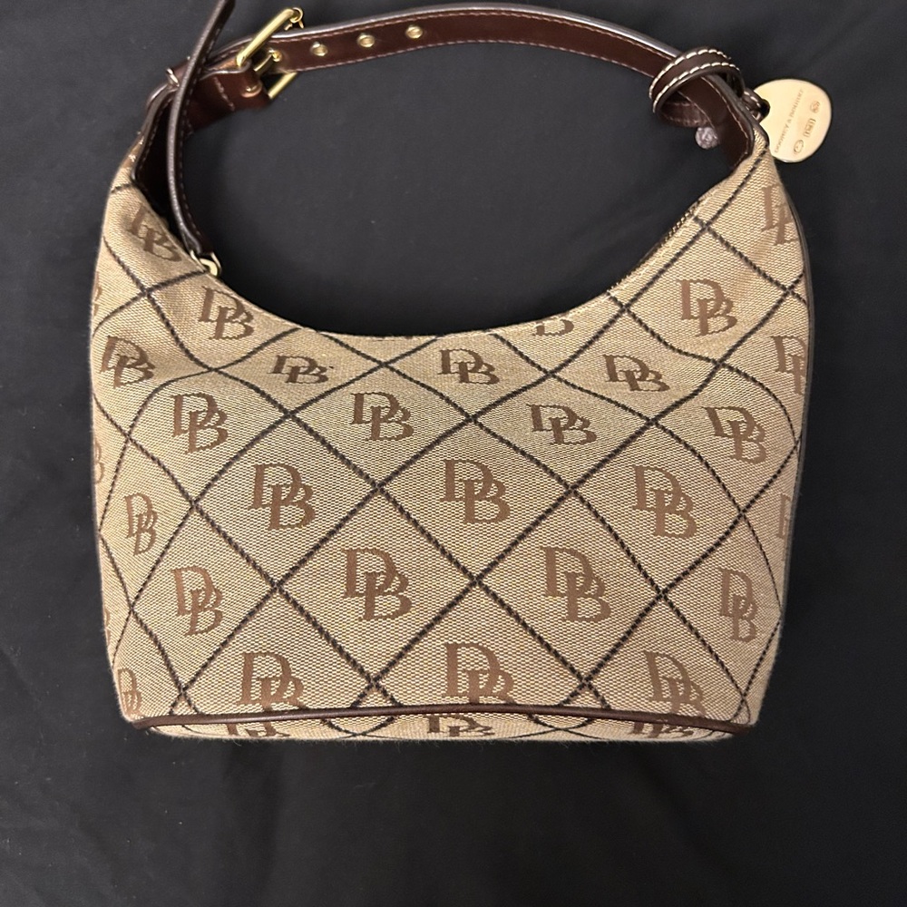 Dooney & Bourke Tan and Brown Monogram Shoulder Bag
